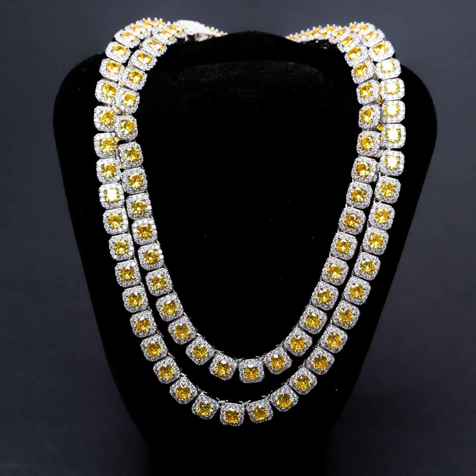 Yellow Cushion Cut Chain Necklace